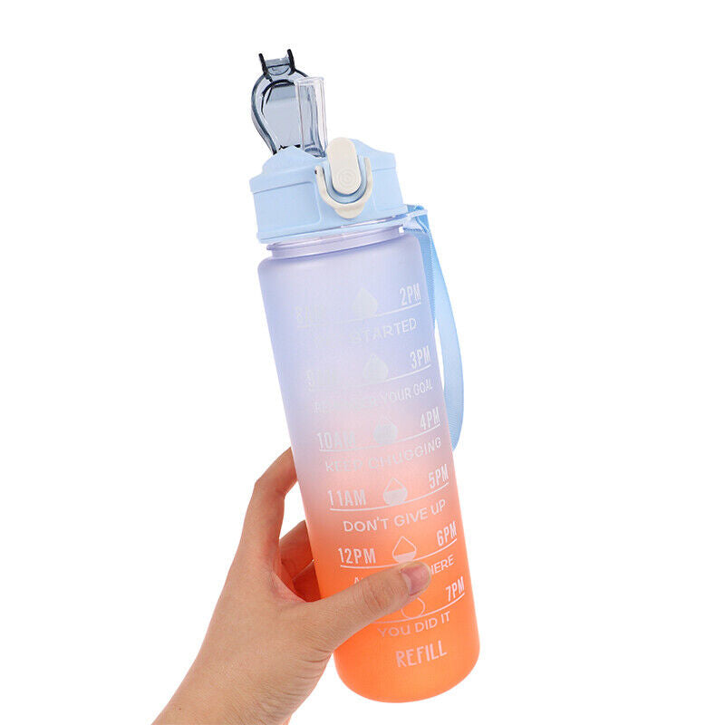 1L Gradient Sports Travel Water Drinking Bottle with Straw and Time Marker_5