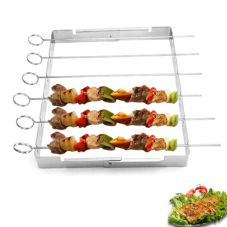 6 Skewers Foldable Stainless Steel BBQ Grill Rack_0