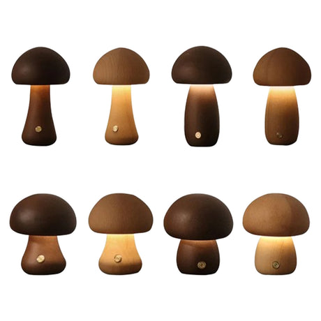 Wooden Mushroom LED Night Light for Bedroom - USB Rechargeable_0