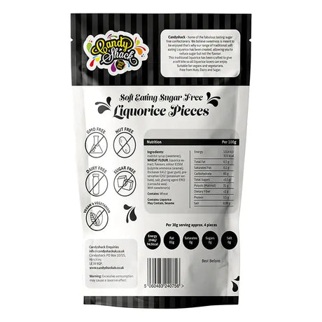 Candyshack Soft Eating Sugar Free Liquorice Pieces 120g - Sweet Victory Products Ltd