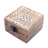 White Washed Wooden Box - 4x4 Aztec Design