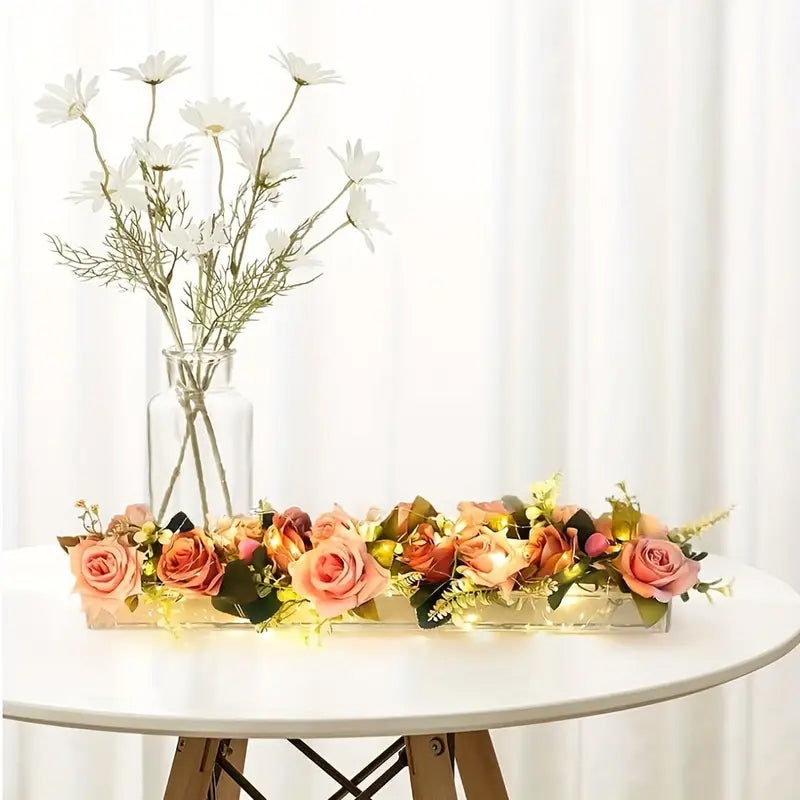 Rectangular Transparent Flower Vase Acrylic Flower Container Table Decoration_9