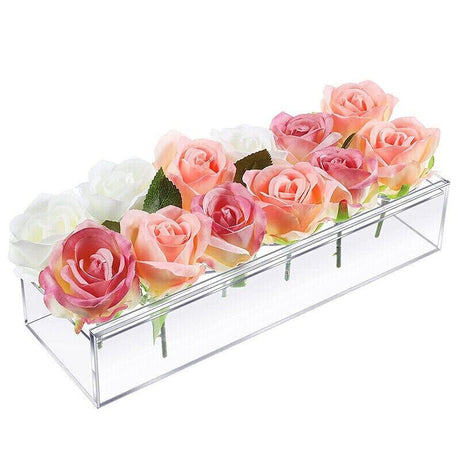 Rectangular Transparent Flower Vase Acrylic Flower Container Table Decoration_0