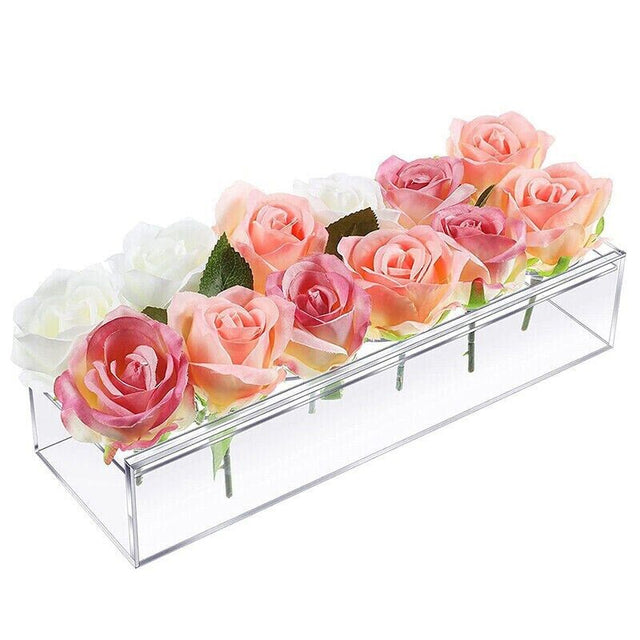 Rectangular Transparent Flower Vase Acrylic Flower Container Table Decoration_0