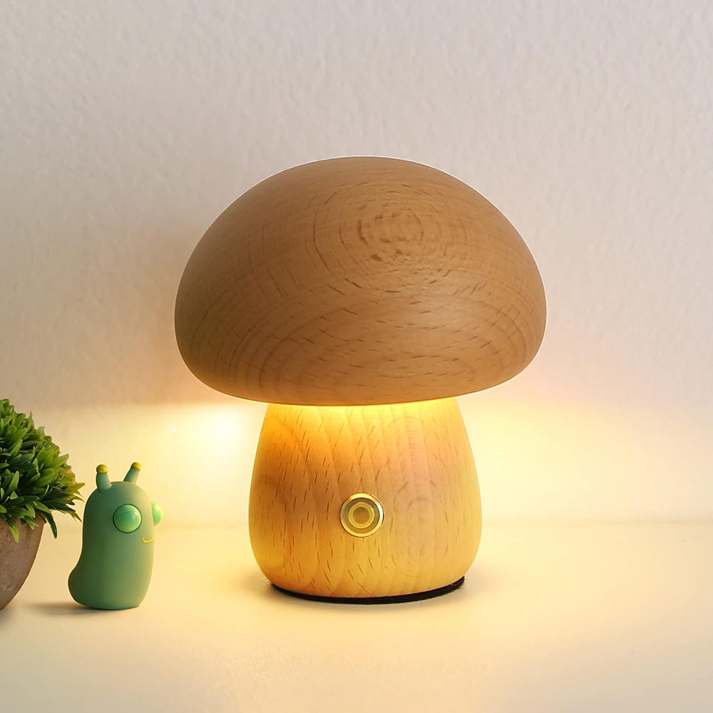 Wooden Mushroom LED Night Light for Bedroom - USB Rechargeable_3