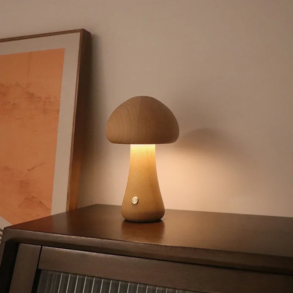 Wooden Mushroom LED Night Light for Bedroom - USB Rechargeable_6