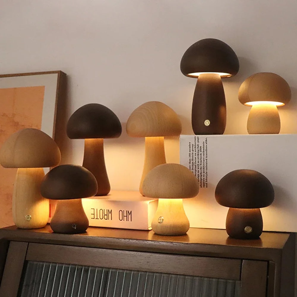 Wooden Mushroom LED Night Light for Bedroom - USB Rechargeable_2