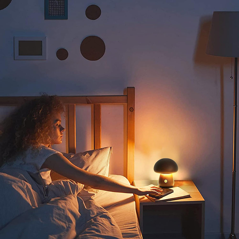 Wooden Mushroom LED Night Light for Bedroom - USB Rechargeable_10