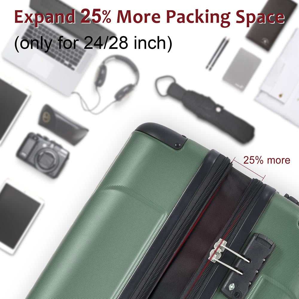 20In Expandable Lightweight Spinner Suitcase with Corner Guards - Green_10
