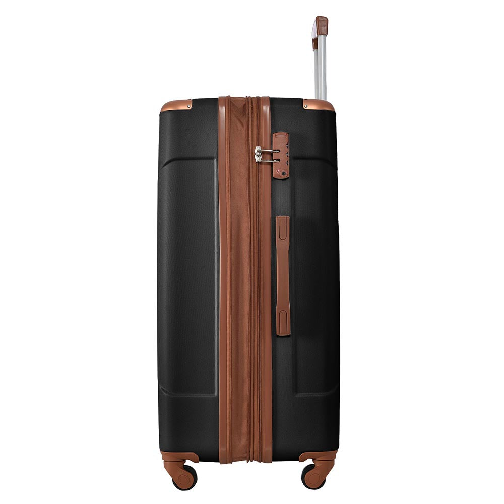 24In Expandable Lightweight Spinner Suitcase with Corner Guards - Black plus Brown_4