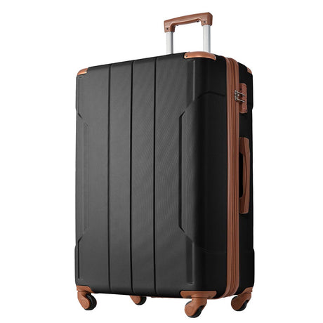 24In Expandable Lightweight Spinner Suitcase with Corner Guards - Black plus Brown_2