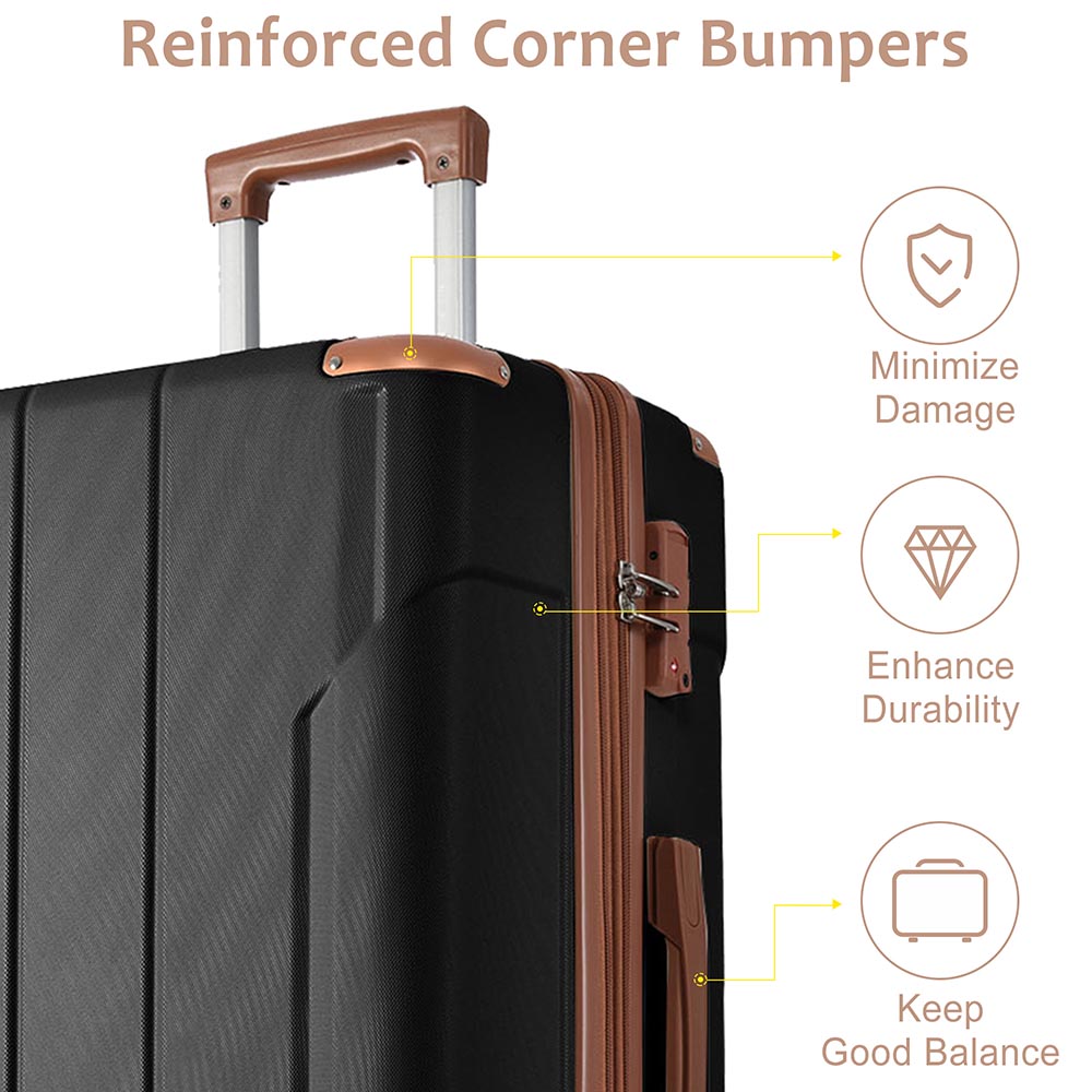 24In Expandable Lightweight Spinner Suitcase with Corner Guards - Black plus Brown_8