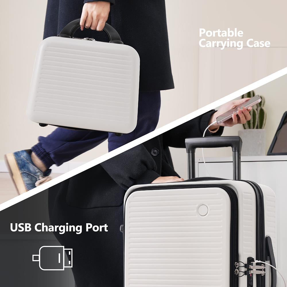20-Inch Carry-on Luggage with Front Pocket, USB Port, and Carrying Case - White_12