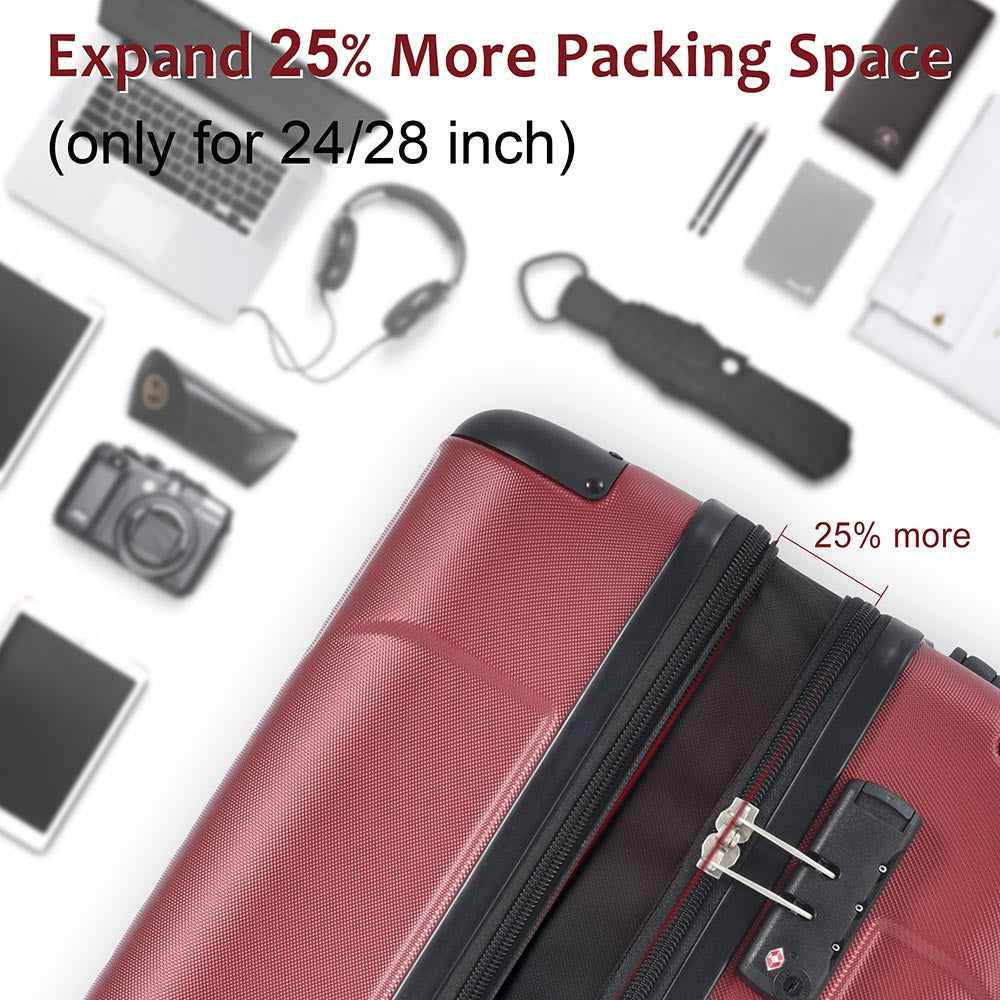 1Pc 28In Expandable Lightweight Spinner Suitcase with Corner Guards - Red_17