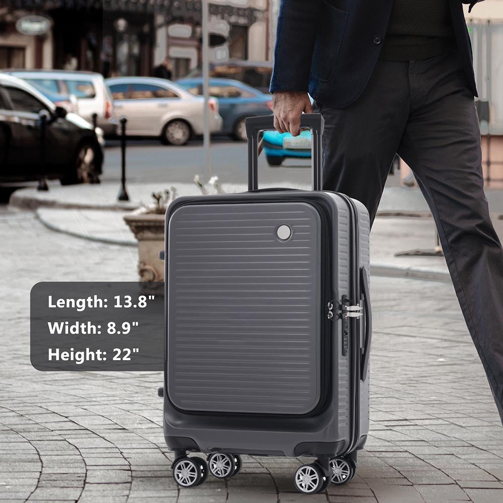 20-Inch Carry-on Luggage with Front Pocket, USB Port, and Carrying Case - Grey_13