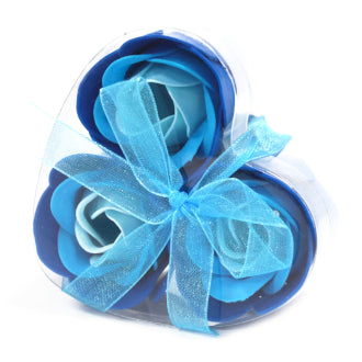 Set of 3 Soap Flower Heart Box - Blue Wedding Roses x4 Packs