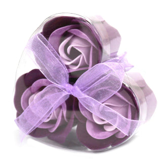 Set of 3 Soap Flower Heart Box - Lavender Roses x4 Packs