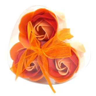Set of 3 Soap Flower Heart Box - Peach Roses x4 Packs