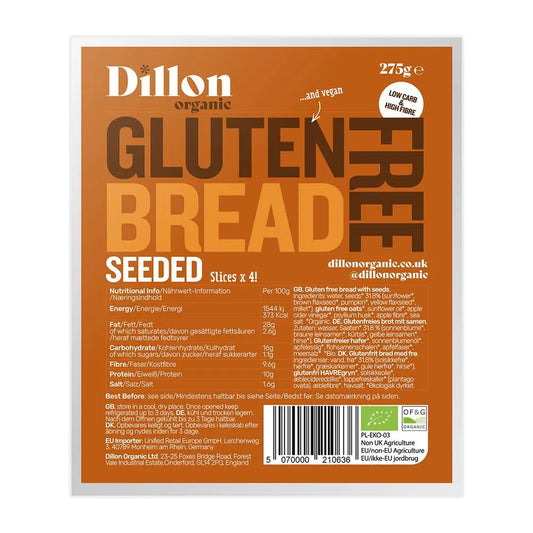 Dillon Organic Gluten Free Sliced Bread - Seeded 270g - Sweet Victory Products Ltd