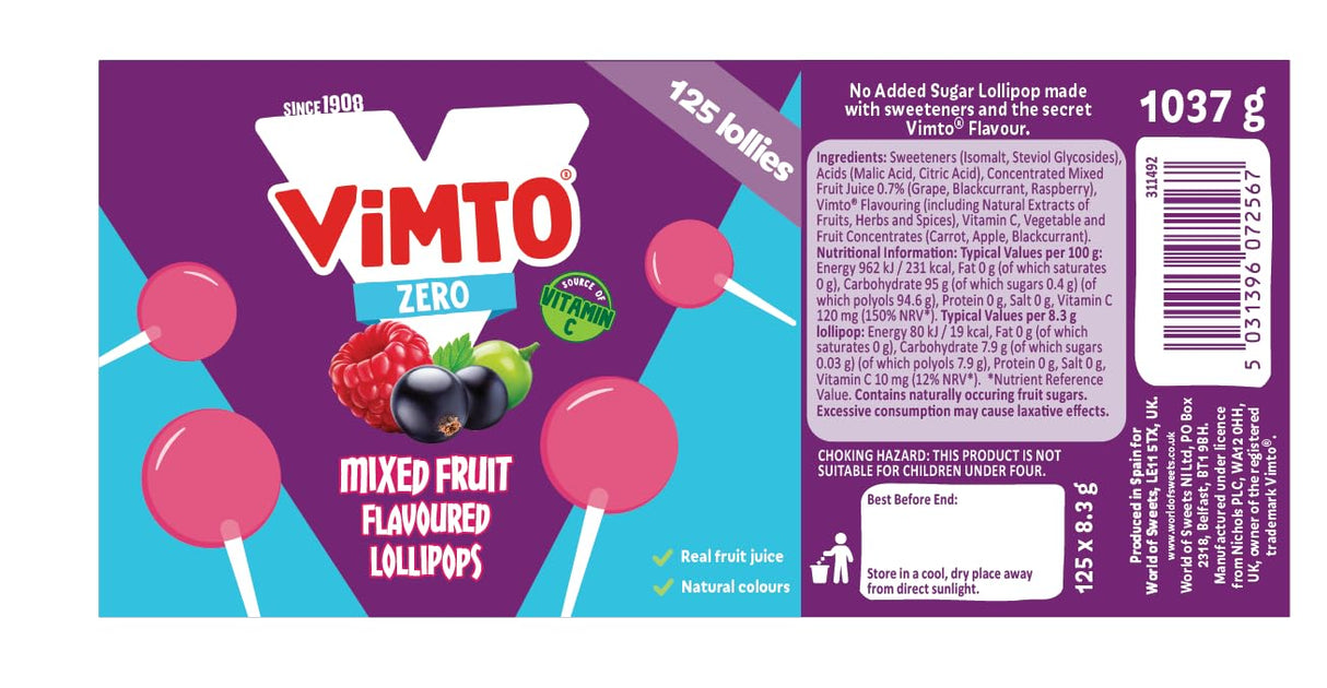 Sugar Free Classic Vimto Flavour Lollipops x5