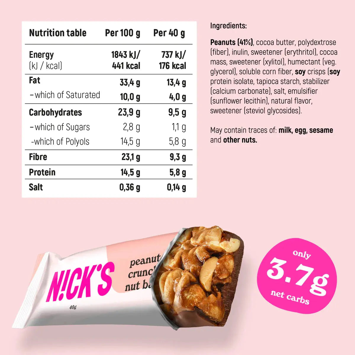 Nicks No Added Sugar Peanut Crunch Bar 40g - Sweet Victory Products Ltd