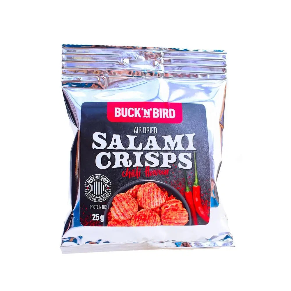 Buck n Bird Air Dried Salami Crisps Chilli Keto Snack - x6 Pack - Sweet Victory Products Ltd