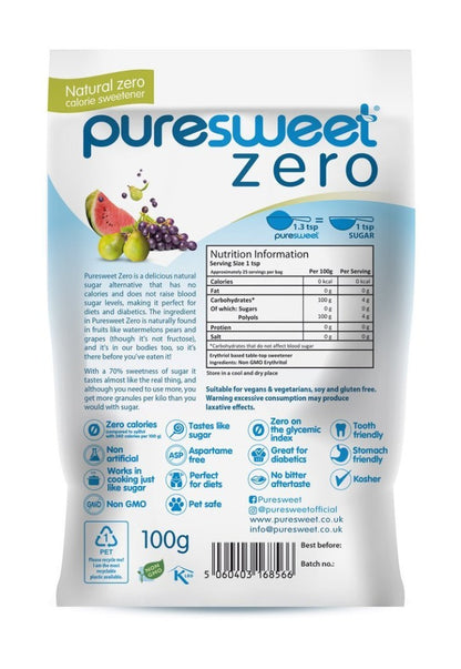 Puresweet Erythritol Sugar Substitute Sweetener 100g - Sweet Victory Products Ltd