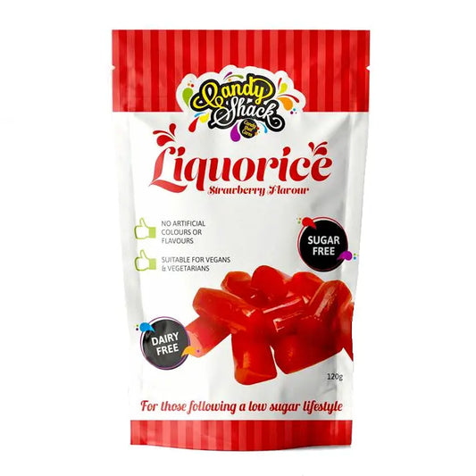 Candyshack Soft Eating Sugar Free Strawberry Liquorice Pieces 120g - Sweet Victory Products Ltd