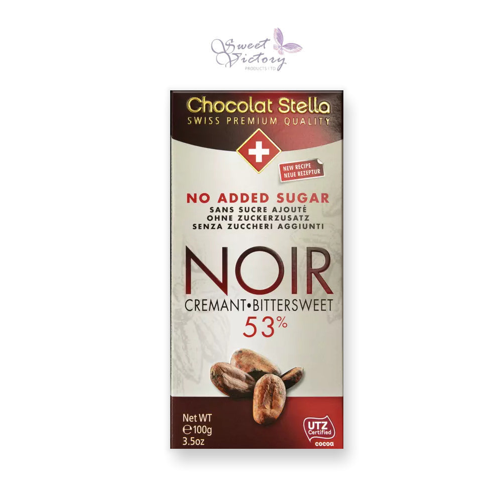 Chocolat Stella No Added Sugar Premium Swiss Chocolate - Bittersweet 53% - Sweet Victory Products Ltd