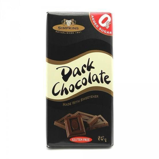 Simpkins Sugar Free Gluten Free -  Dark Chocolate Bar - 75g - Sweet Victory Products Ltd