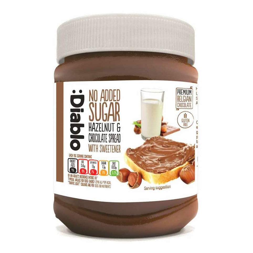 Diablo No Added Sugar Duo Hazelnut &amp; White Chocolate Spread 350g - Sweet Victory Products Ltd