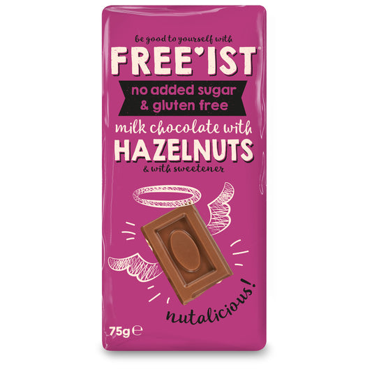 FREE'IST NO ADDED SUGAR MILK CHOCOLATE WITH HAZELNUTS 75g BBE:04/23 - Sweet Victory Products Ltd