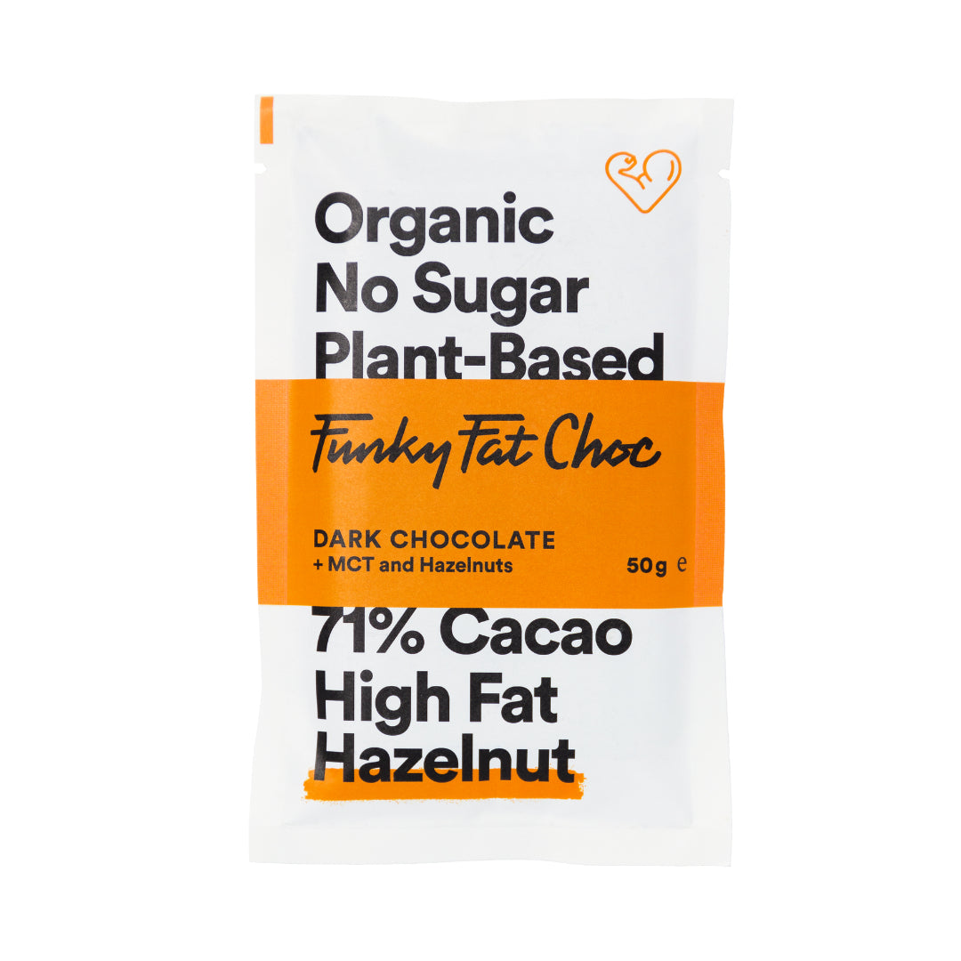 Funky Fat Foods LCHF Hazelnut Sugar Free Chocolate Bar 50g BBE: 04/23 - Sweet Victory Products Ltd