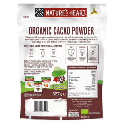 Nature's Heart Organic Gluten Free Cacao Powder 567g - Sweet Victory Products Ltd