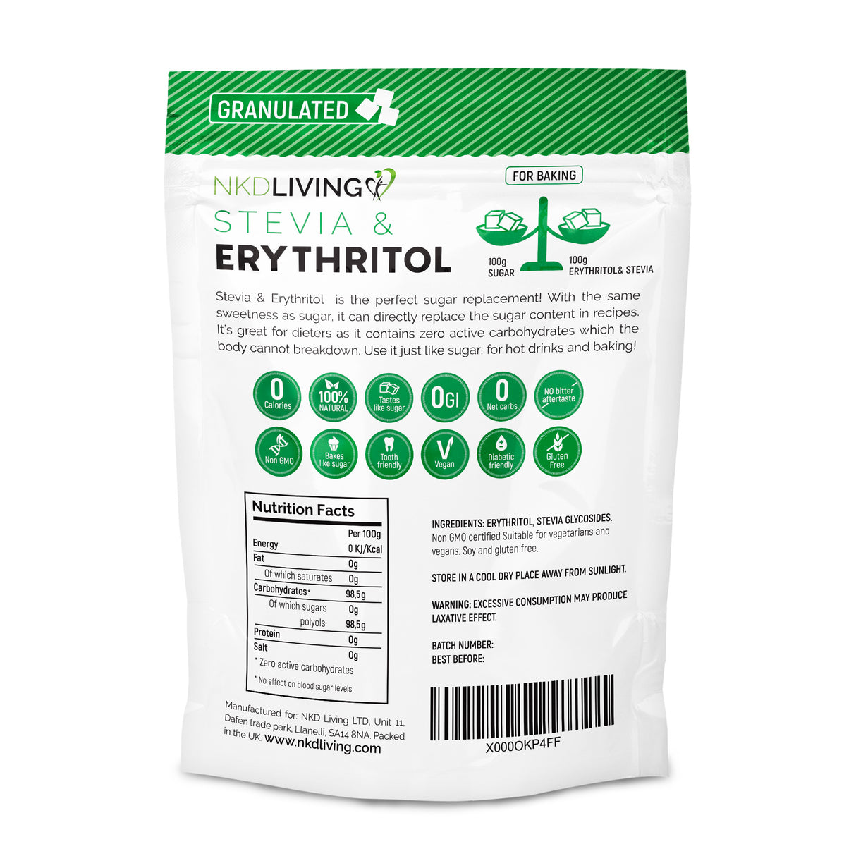 NKD Living Erythritol and Stevia Blend Sugar Alternative 750g - Sweet Victory Products Ltd