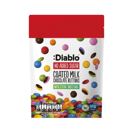 Diablo No Added Sugar Coated Chocolate Buttons With Stevia - Sweet Victory Products Ltd