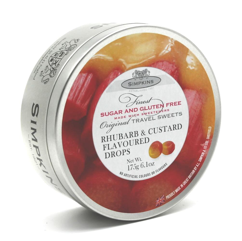 Simpkins Sugar Free Rhubarb and Custard sweet Drops Travel Tin - Sweet Victory Products Ltd