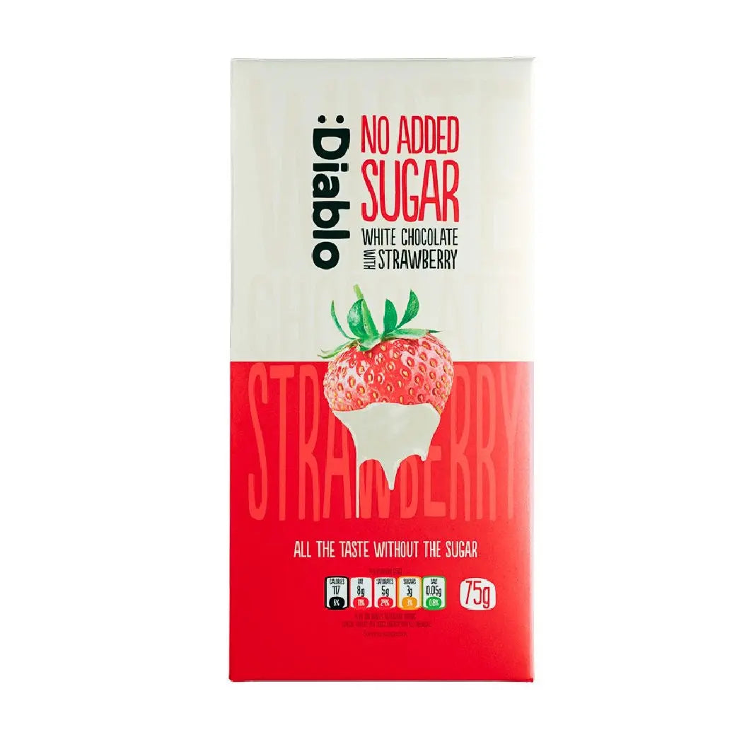 Diablo No Added Sugar White Chocolate With Strawberry 75g - Sweet Victory Products Ltd