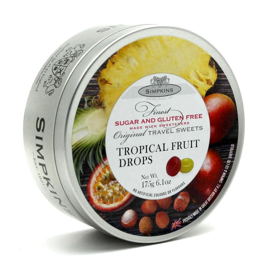 Simpkins Sugar Free Tropical Fruit Drops Travel Tin - Sweet Victory Products Ltd
