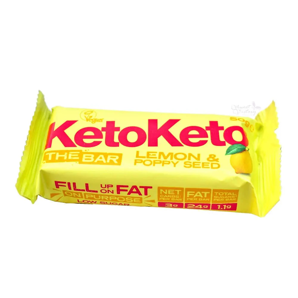 KetoKeto Lemon and Poppyseed Low Carb No Added Sugar Biscuit Bar 50g - Sweet Victory Products Ltd