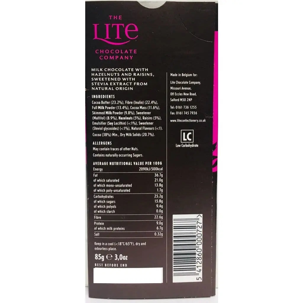 Lite Finest No Added Sugar Fruit and Nut Belgian Chocolate 85g - Sweet Victory Products Ltd