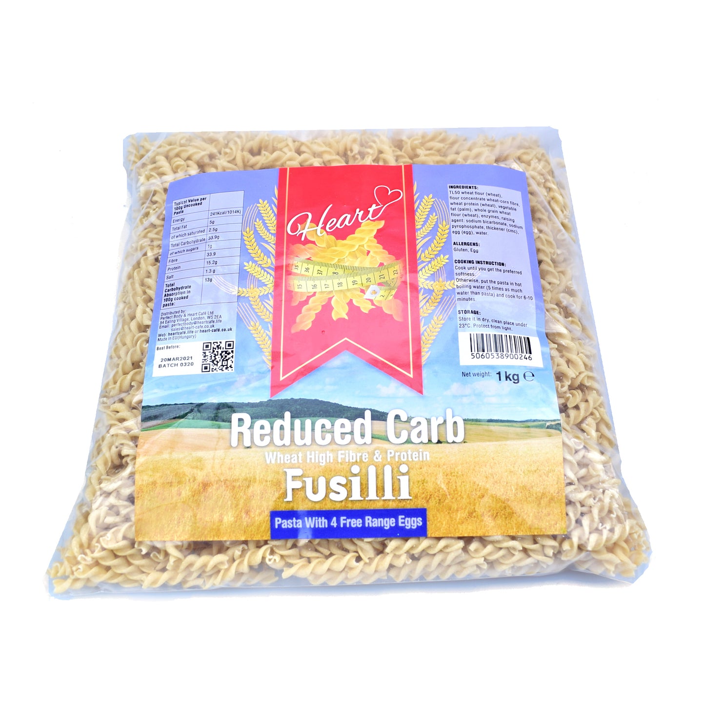 Heart Cafe Lower Carb Fusilli Pasta 1kg - Sweet Victory Products Ltd