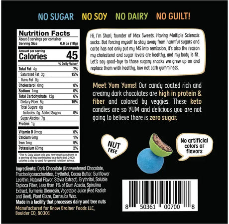 Max Sweets Sugar Free Vegan Chocolate Coated YumYums 143g - Sweet Victory Products Ltd