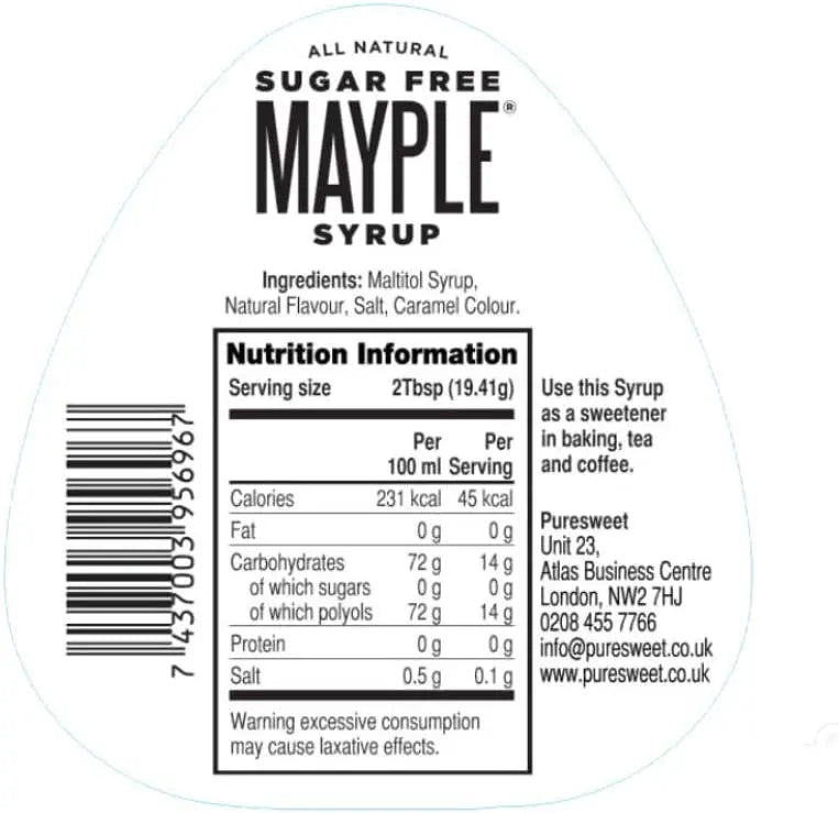 Puresweet Mayple&reg; Sugar Free Vegan Maple Syrup Alternative 355ml - Sweet Victory Products Ltd
