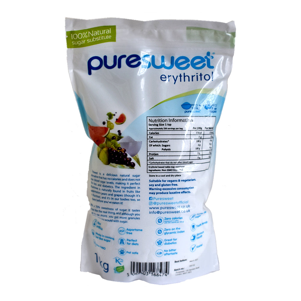 Puresweet Erythritol Sugar Substitute Sweetener 1kg - Sweet Victory Products Ltd
