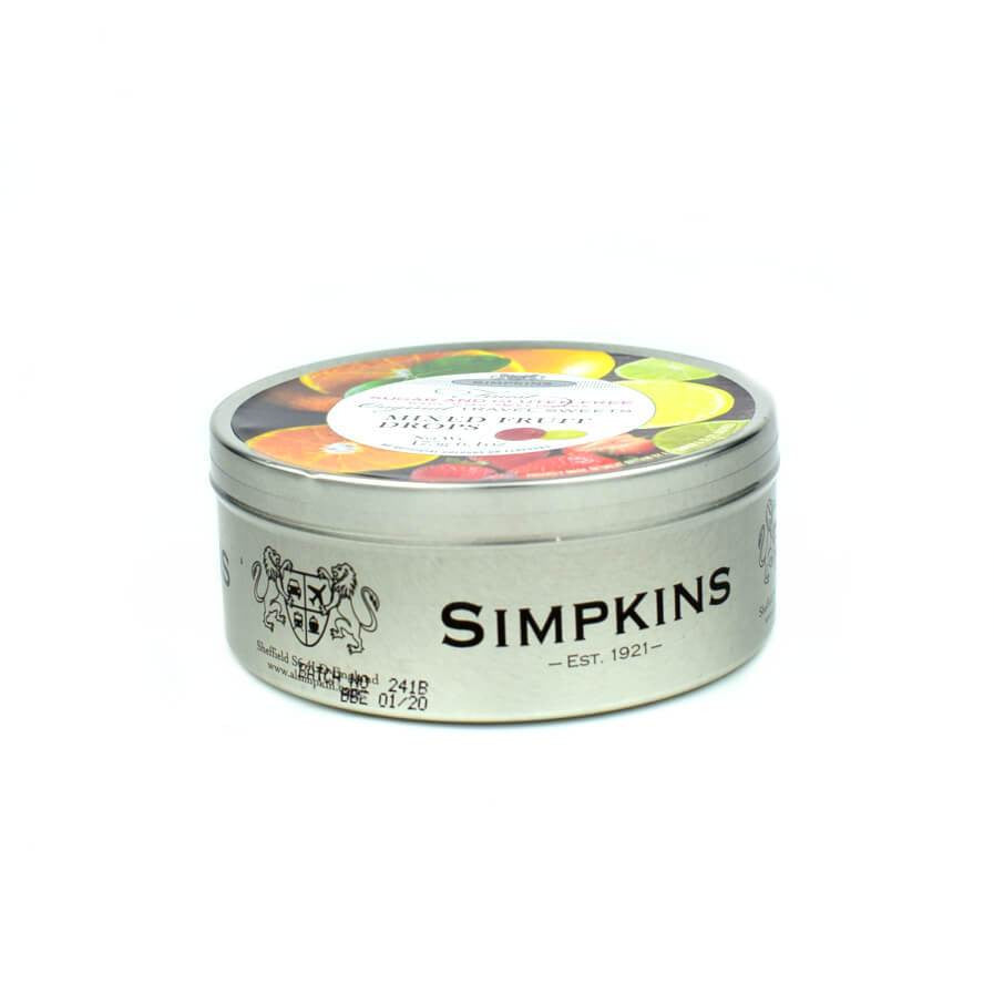 Simpkins Sugar Free Mixed Fruit Drops Travel Tin 175g - Sweet Victory Products Ltd