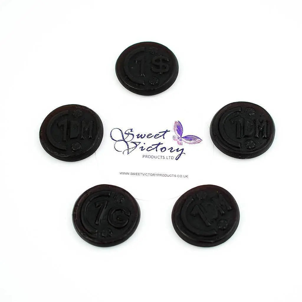de bron Sugar Free Sweets liquorice coins pre-packed 100g - Sweet Victory Products Ltd